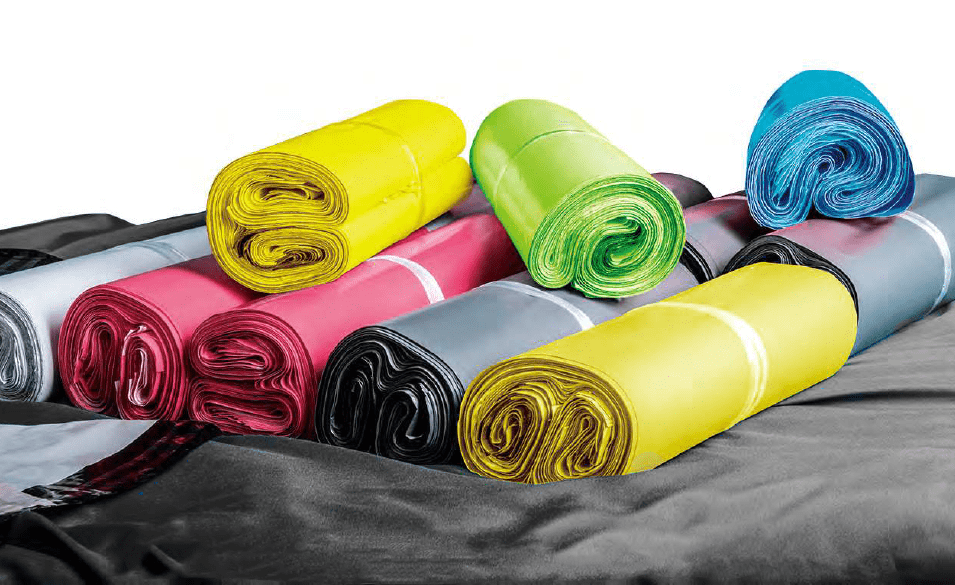 A wide range of coloured poly mailers.