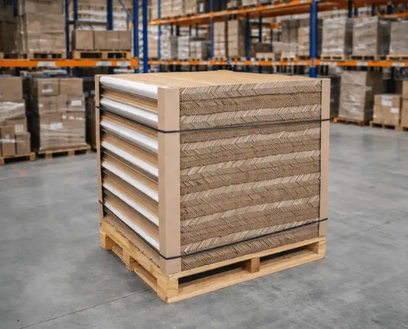Edgeboard protectors stored compactly in a warehouse