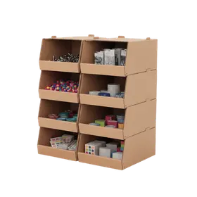 Die-Cut Corrugated Shelves Die-cut corrugated shelves and stackable bin system, retail display and warehouse storage