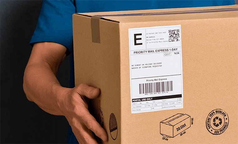 Direct thermal labels printed on heat-sensitive paper for industrial box labelling