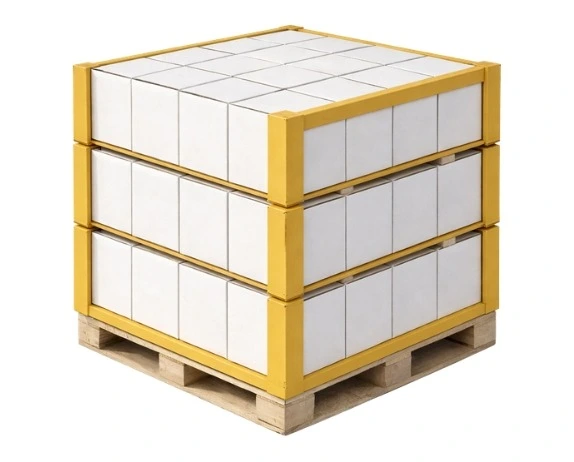 Multi-layer pallet load stabilized with edgeboard and corrugated slip sheets