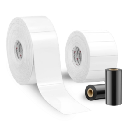 Label format options including rolls, sheets, fanfold, and pinfeed for various label dispensing systems