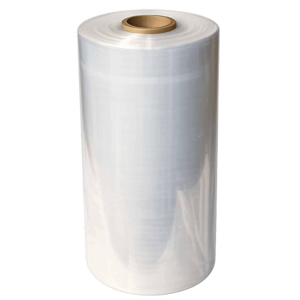Machine stretch film roll for use with semi-automatic and automatic pallet wrappers